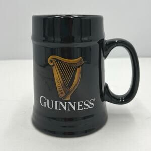 Guinness Beer Stein Mug 16oz Black Gold Harp Logo Double Sided Bar Pub